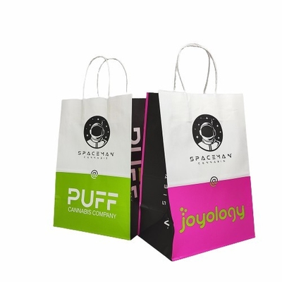 kaufen Flache untere Kraftpapier-Einkaufstaschen mit Griffen für Verpackenunkraut Gummies online manufacture