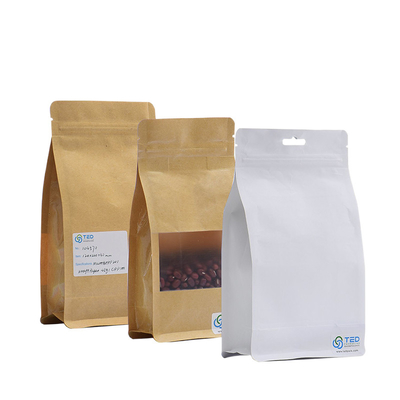 kaufen Kraftpapier-Kaffee-Taschen-flache untere Kraftpapier-Kaffee-Taschen 250G Doypack weiße mit Fenster online manufacture