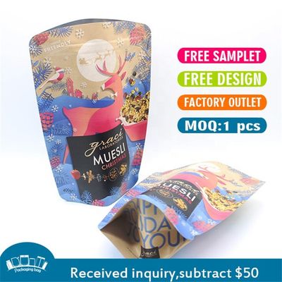 kaufen CMYK Druck 70g Kraftpapier Laminat Taschen Reißverschluss Oberseite wiederverschließbare Stehtaschen online manufacture