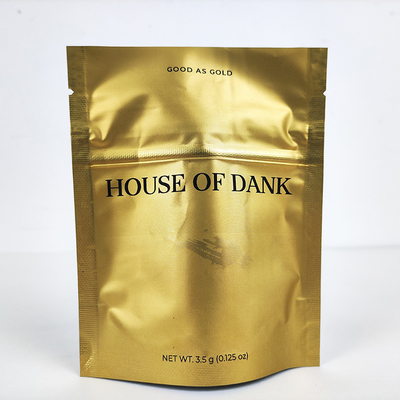 Matt Golden Mylar Stand Up Taschen Soft Touch Reißverschluss Mylar Grasbeutel 3,5 g